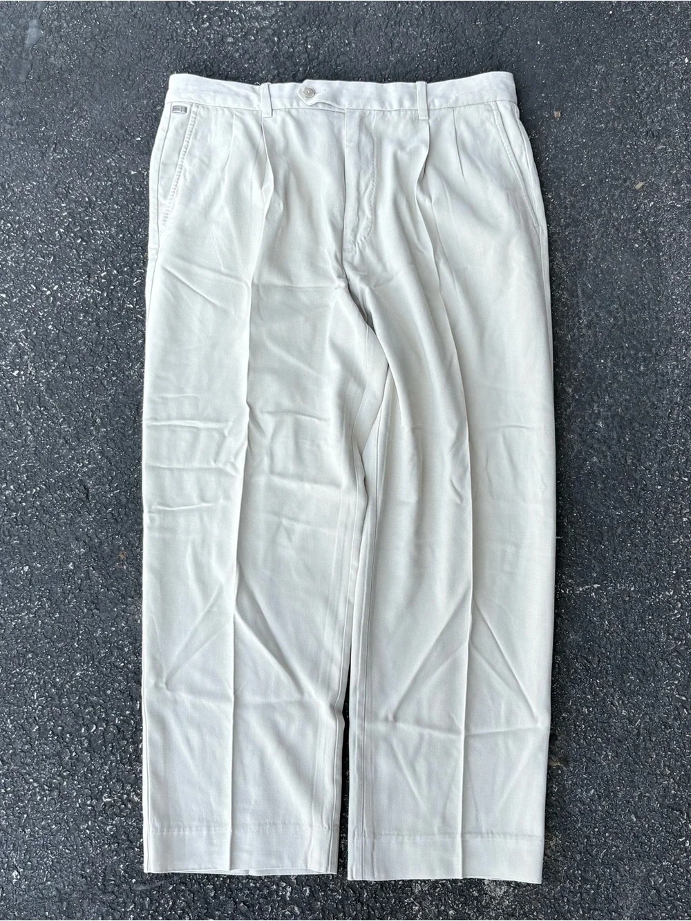 Tommy Bahama Trousers Mens 35x28 Khaki Silk Cotton Blend Pleated Dress Pants USA